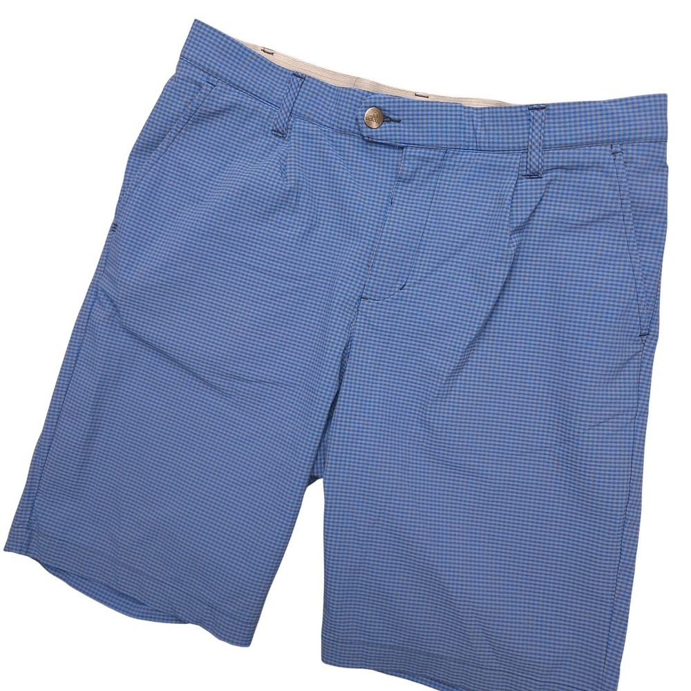 Adidas Golf Shorts‎ Mens 32 Blue Check Nylon Stretch Performance Lightweight